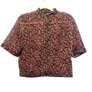 French vintage designer top hidden buttons femine size l sheer